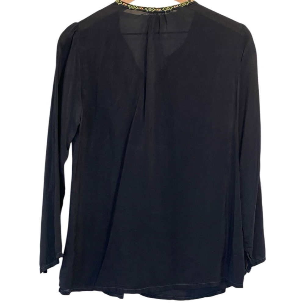 Johnny Was Embroidered Black Women's Blouse, Buttoned V-Neck, Long Sleeve, S - Picture 3 of 16